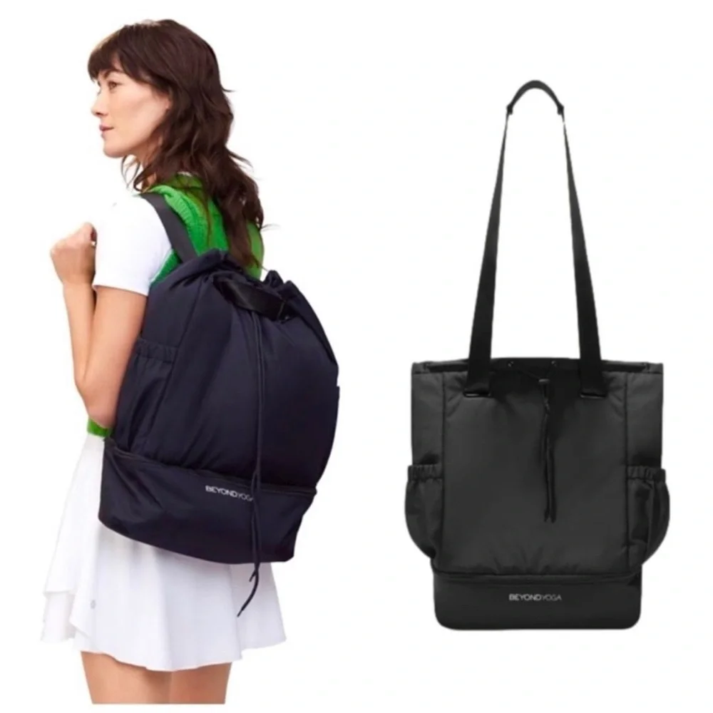Beyond Yoga Convertible Gym Bag Black Nylon Backpack Shoulder Tote Travel School